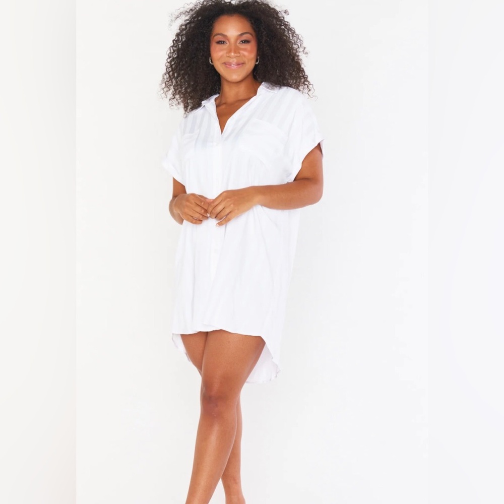 Show Me Your Mumu Martin Bridal White Stripe Shirt Dress Size Medium
